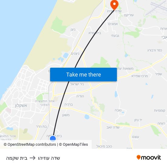 בית שקמה to שדה עוזיהו map