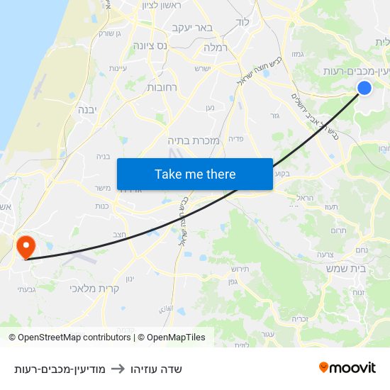 מודיעין-מכבים-רעות to שדה עוזיהו map