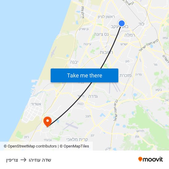 צריפין to שדה עוזיהו map