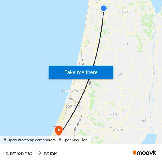 כפר חסידים ב' to אמונים map