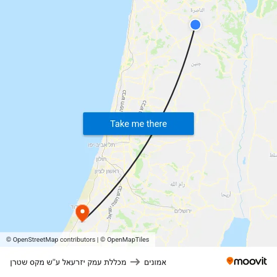 מכללת עמק יזרעאל ע''ש מקס שטרן to אמונים map
