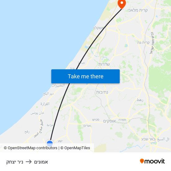 ניר יצחק to אמונים map