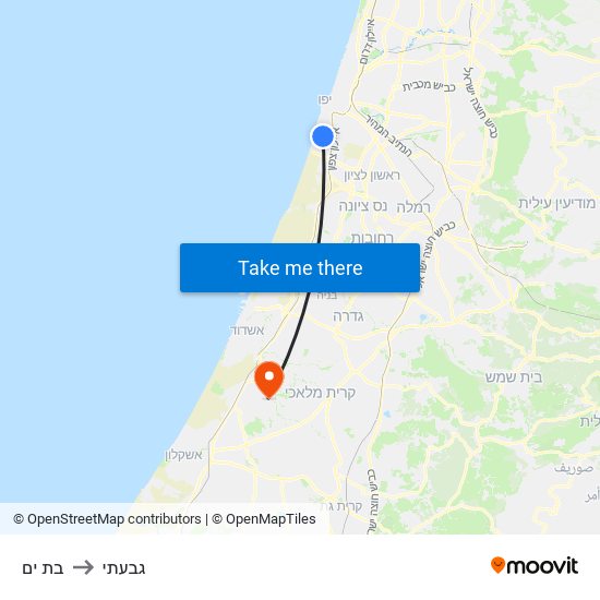 בת ים to גבעתי map