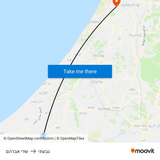 שדי אברהם to גבעתי map