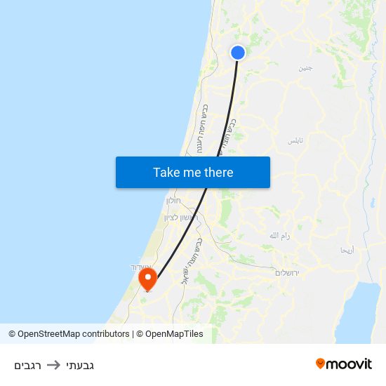 רגבים to גבעתי map