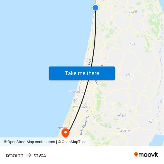 החותרים to גבעתי map