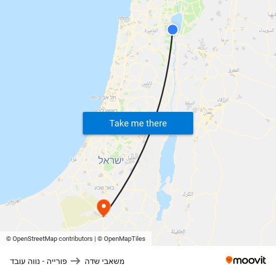 פורייה - נווה עובד to משאבי שדה map