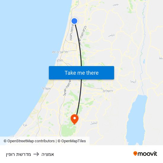 מדרשת רופין to אמציה map