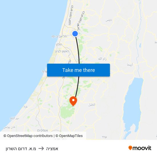 מ.א. דרום השרון to אמציה map