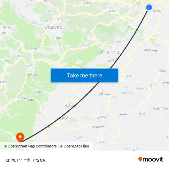 ירושלים to אמציה map