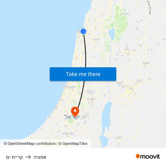 קריית ים to אמציה map