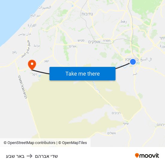 באר שבע to שדי אברהם map