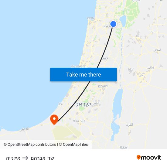 אילנייה to שדי אברהם map