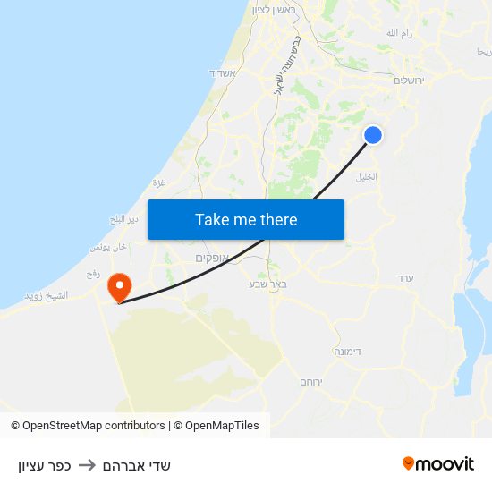 כפר עציון to שדי אברהם map