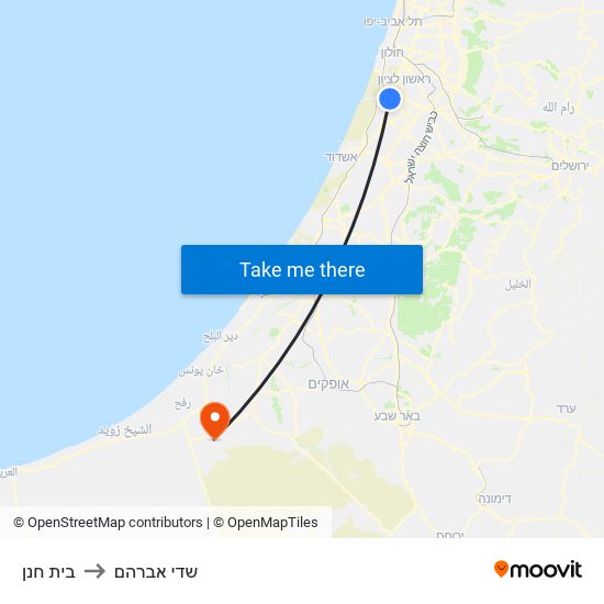 בית חנן to שדי אברהם map