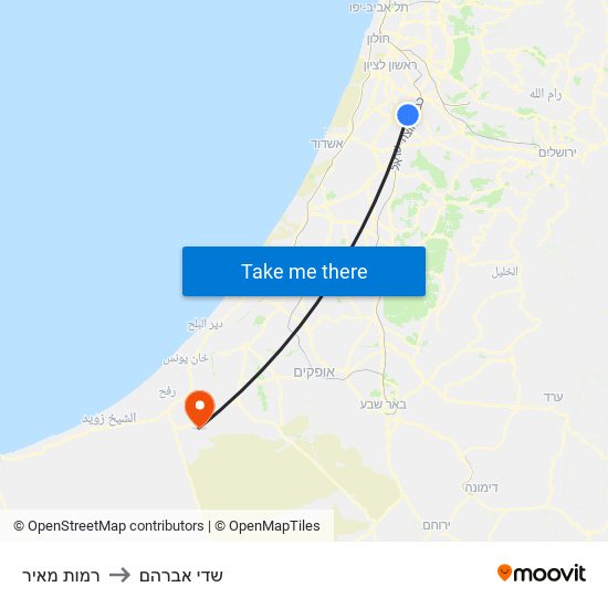 רמות מאיר to שדי אברהם map