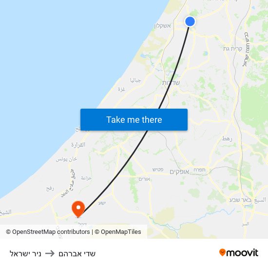 ניר ישראל to שדי אברהם map