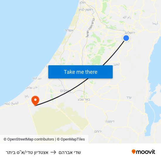 אצטדיון טדי/א''ס ביתר to שדי אברהם map