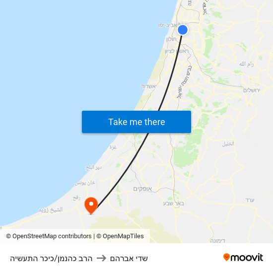 הרב כהנמן/כיכר התעשיה to שדי אברהם map