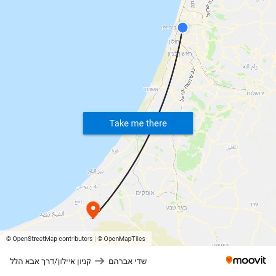 קניון איילון/דרך אבא הלל to שדי אברהם map