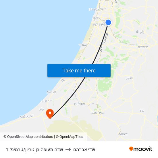 שדה תעופה בן גוריון/טרמינל 1 to שדי אברהם map