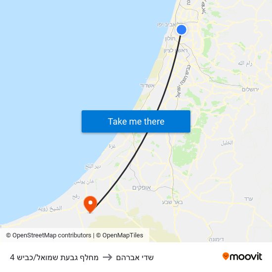 מחלף גבעת שמואל/כביש 4 to שדי אברהם map