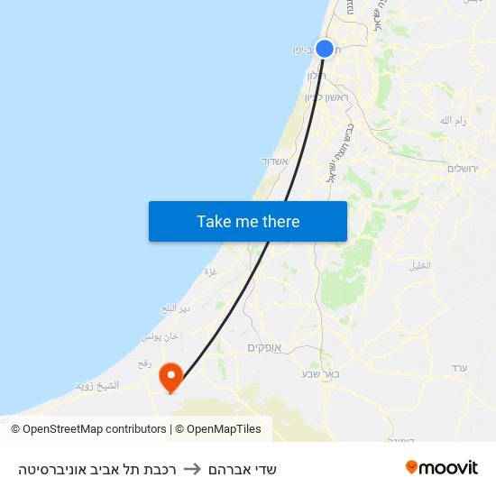 רכבת תל אביב אוניברסיטה to שדי אברהם map