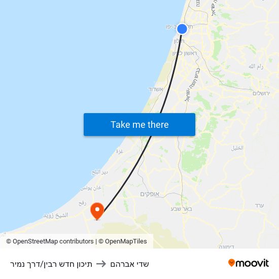 תיכון חדש רבין/דרך נמיר to שדי אברהם map