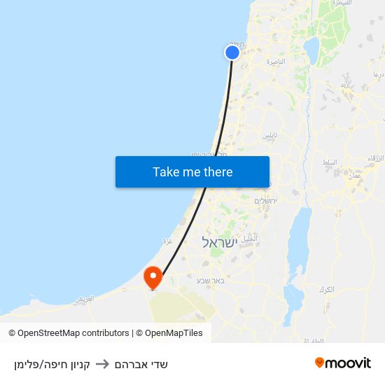 קניון חיפה/פלימן to שדי אברהם map