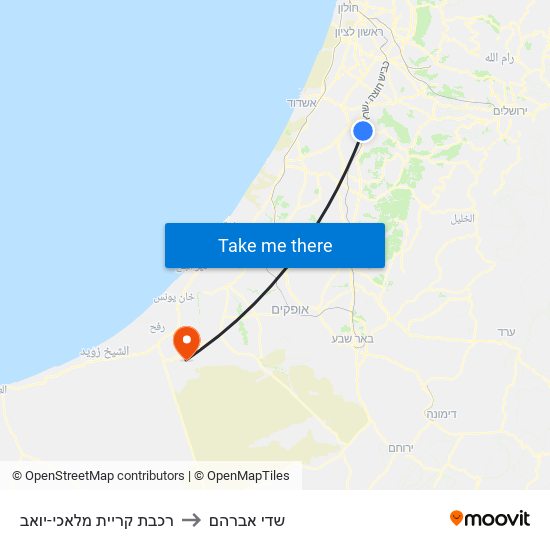 רכבת קריית מלאכי-יואב to שדי אברהם map