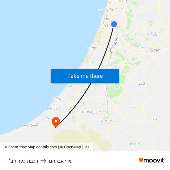 רכבת כפר חב"ד to שדי אברהם map