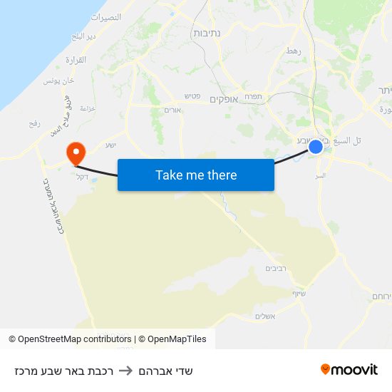 רכבת באר שבע מרכז to שדי אברהם map