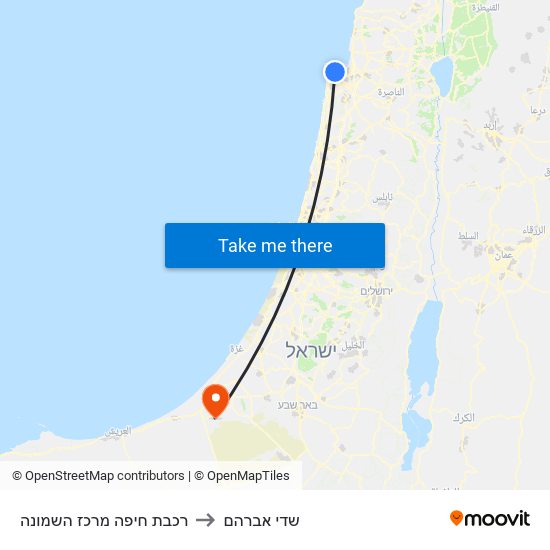 רכבת חיפה מרכז השמונה to שדי אברהם map