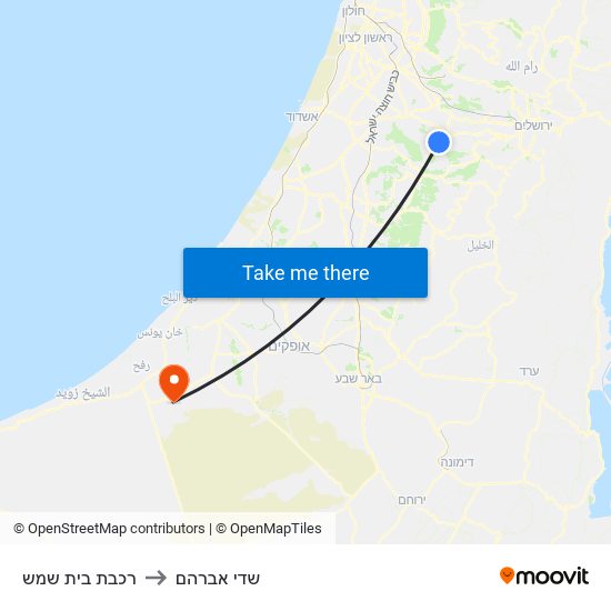 רכבת בית שמש to שדי אברהם map