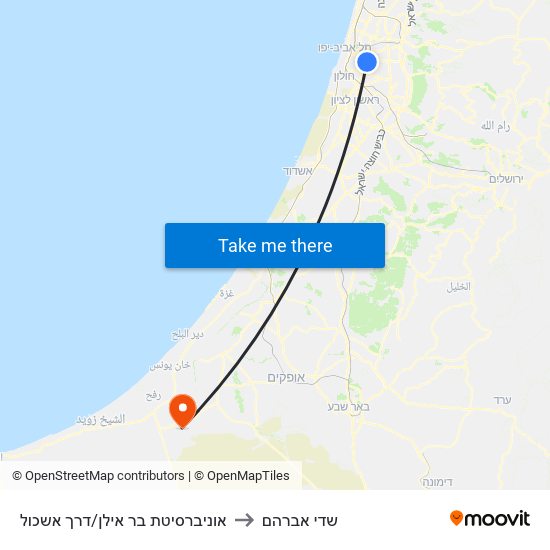 אוניברסיטת בר אילן/דרך אשכול to שדי אברהם map