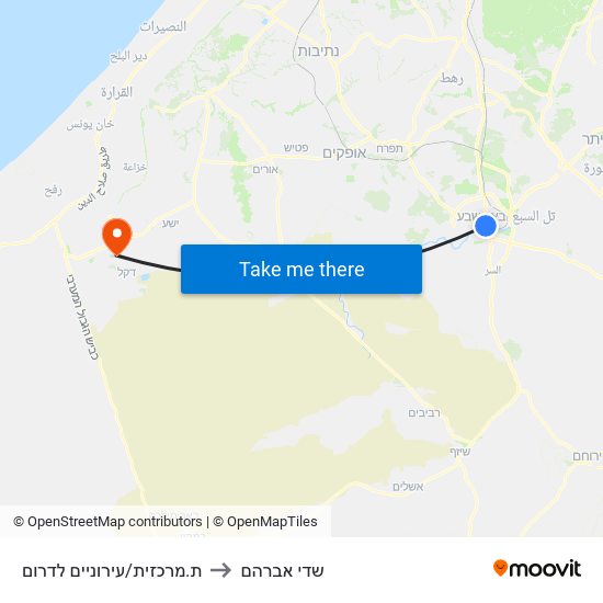 ת.מרכזית/עירוניים לדרום to שדי אברהם map