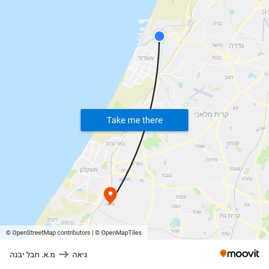 מ.א. חבל יבנה to גיאה map