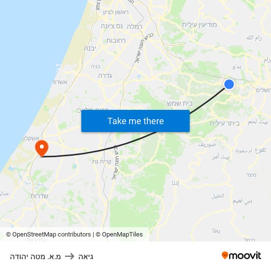 מ.א. מטה יהודה to גיאה map