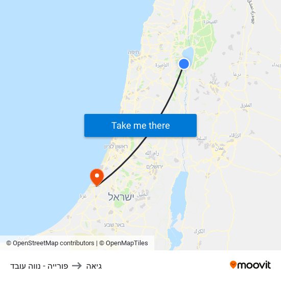 פורייה - נווה עובד to גיאה map