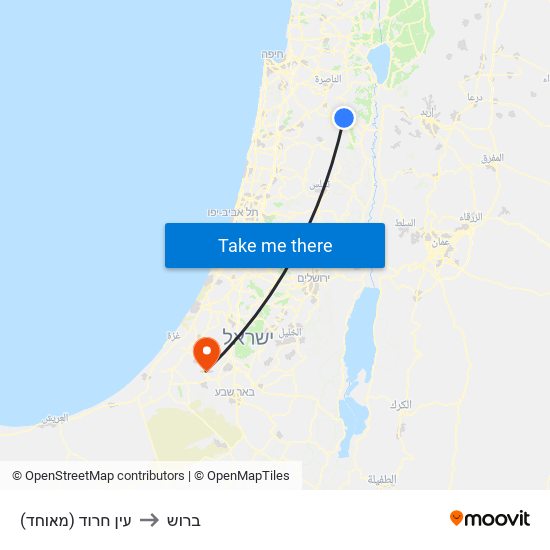 עין חרוד (מאוחד) to ברוש map