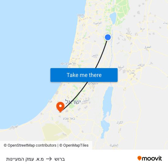 מ.א. עמק המעיינות to ברוש map