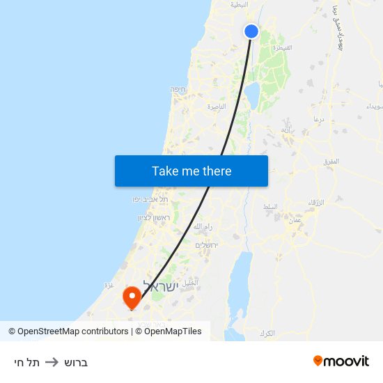 תל חי to ברוש map