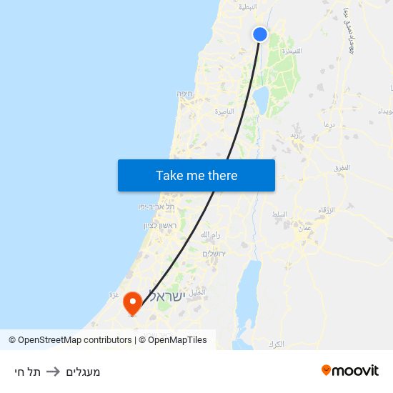 תל חי to מעגלים map