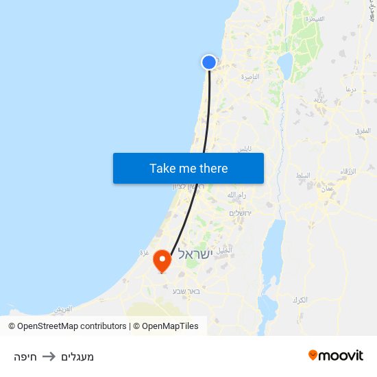 חיפה to מעגלים map