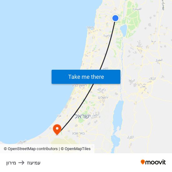 מירון to עמיעוז map