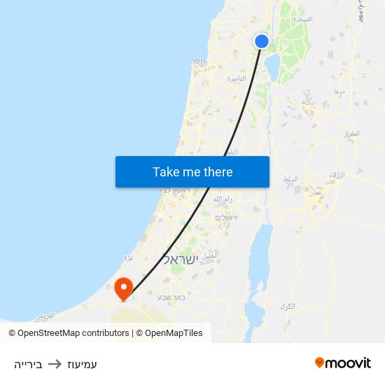 בירייה to עמיעוז map