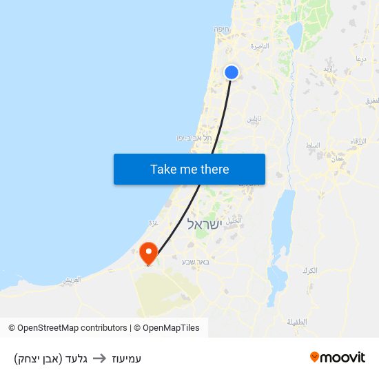 גלעד (אבן יצחק) to עמיעוז map