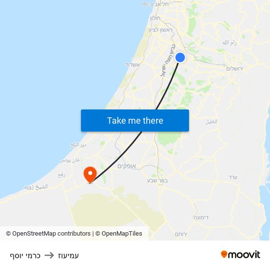 כרמי יוסף to עמיעוז map