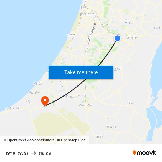 גבעת יערים to עמיעוז map