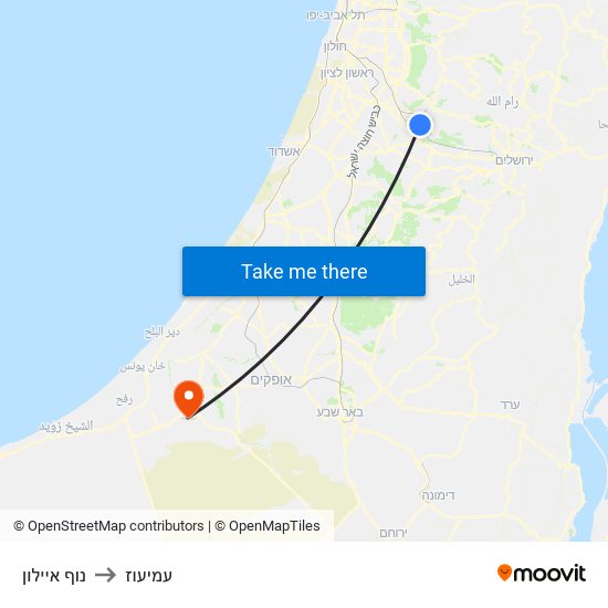 נוף איילון to עמיעוז map